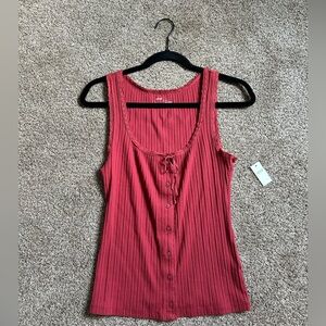 Aerie Red Ribbed Tie Front Tank Top